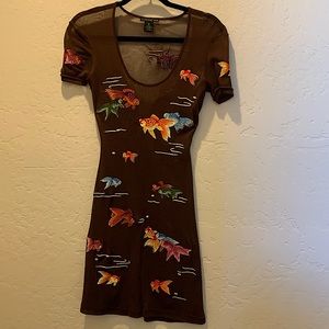 COPY - Fabulous Vivienne Tam, Size 0, chocolate dress with beautiful fish embro…